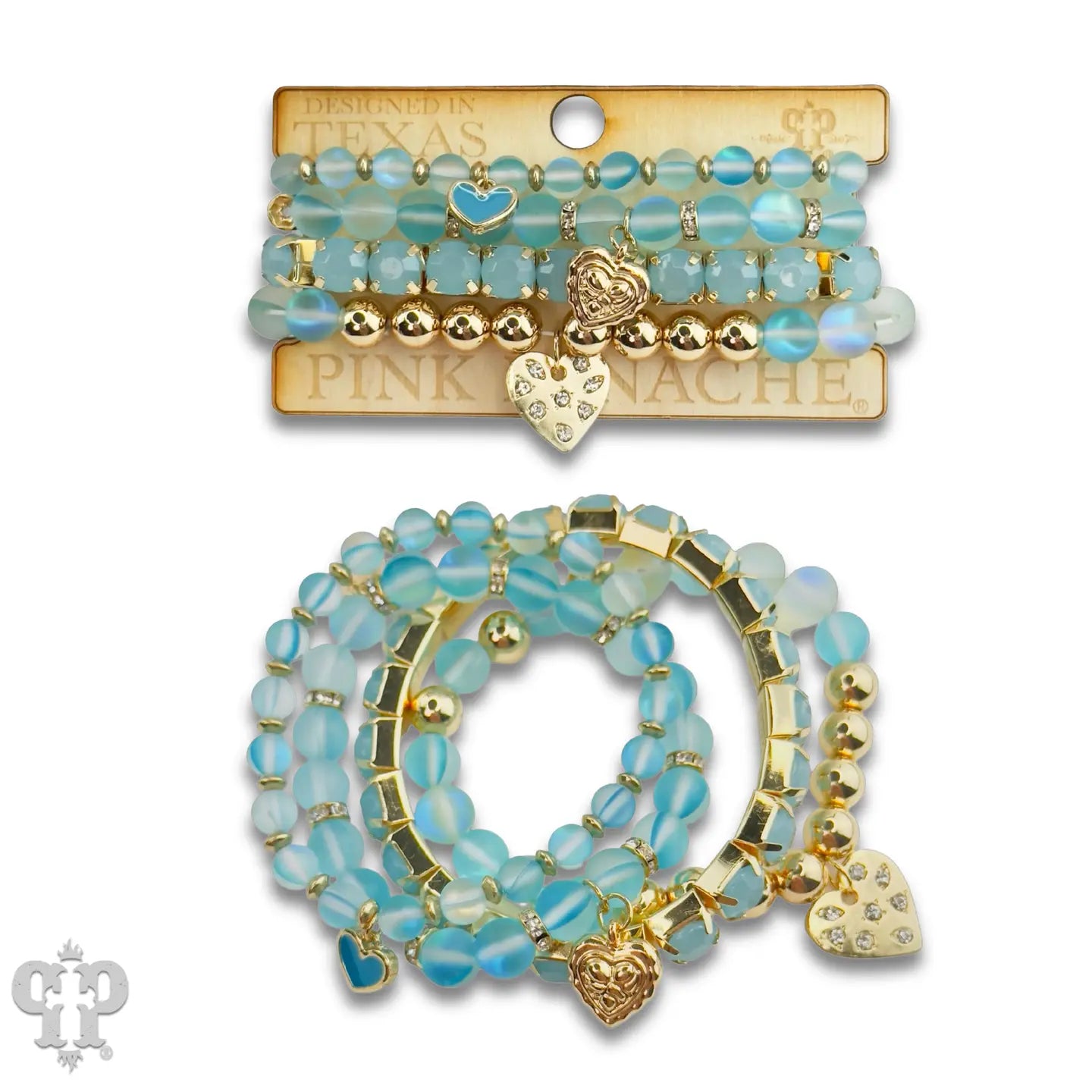 Mixed Bead Heart Charm Bracelet