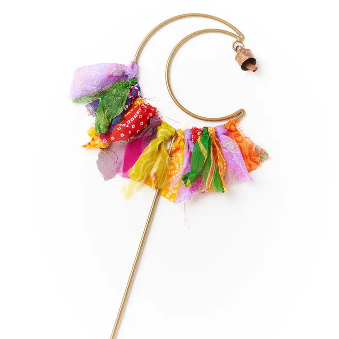 Upcycled Sari Moon Bell Garden Stake