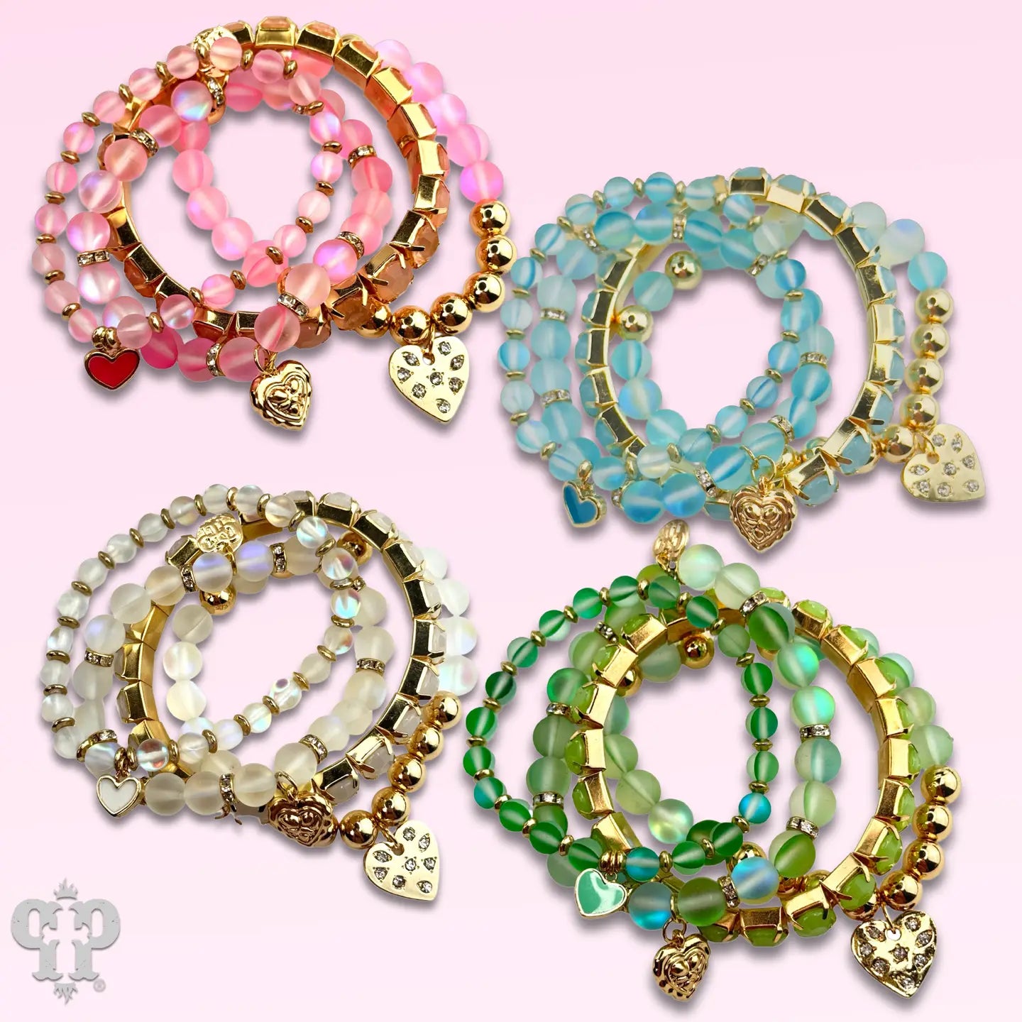 Mixed Bead Heart Charm Bracelet