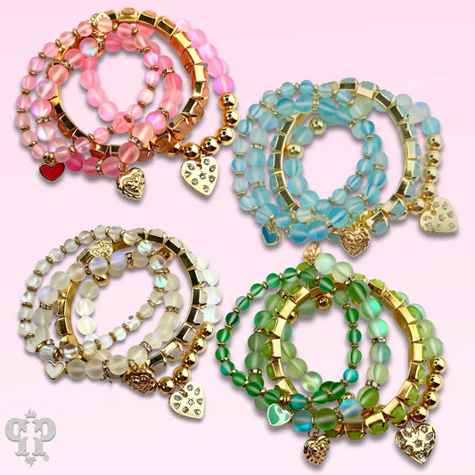 Mixed Bead Heart Charm Bracelet