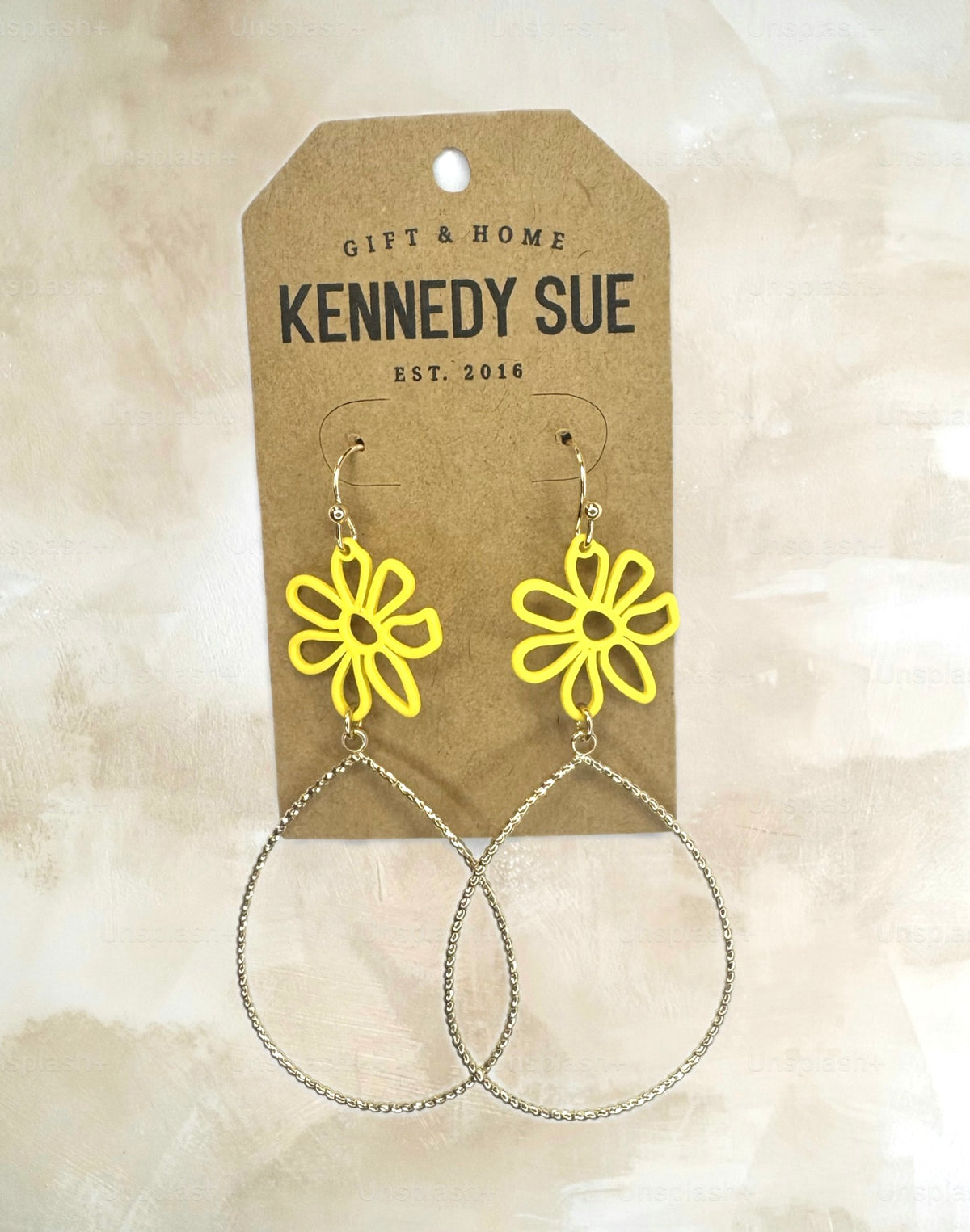 Gold Wire Flower Teardrop Earrings