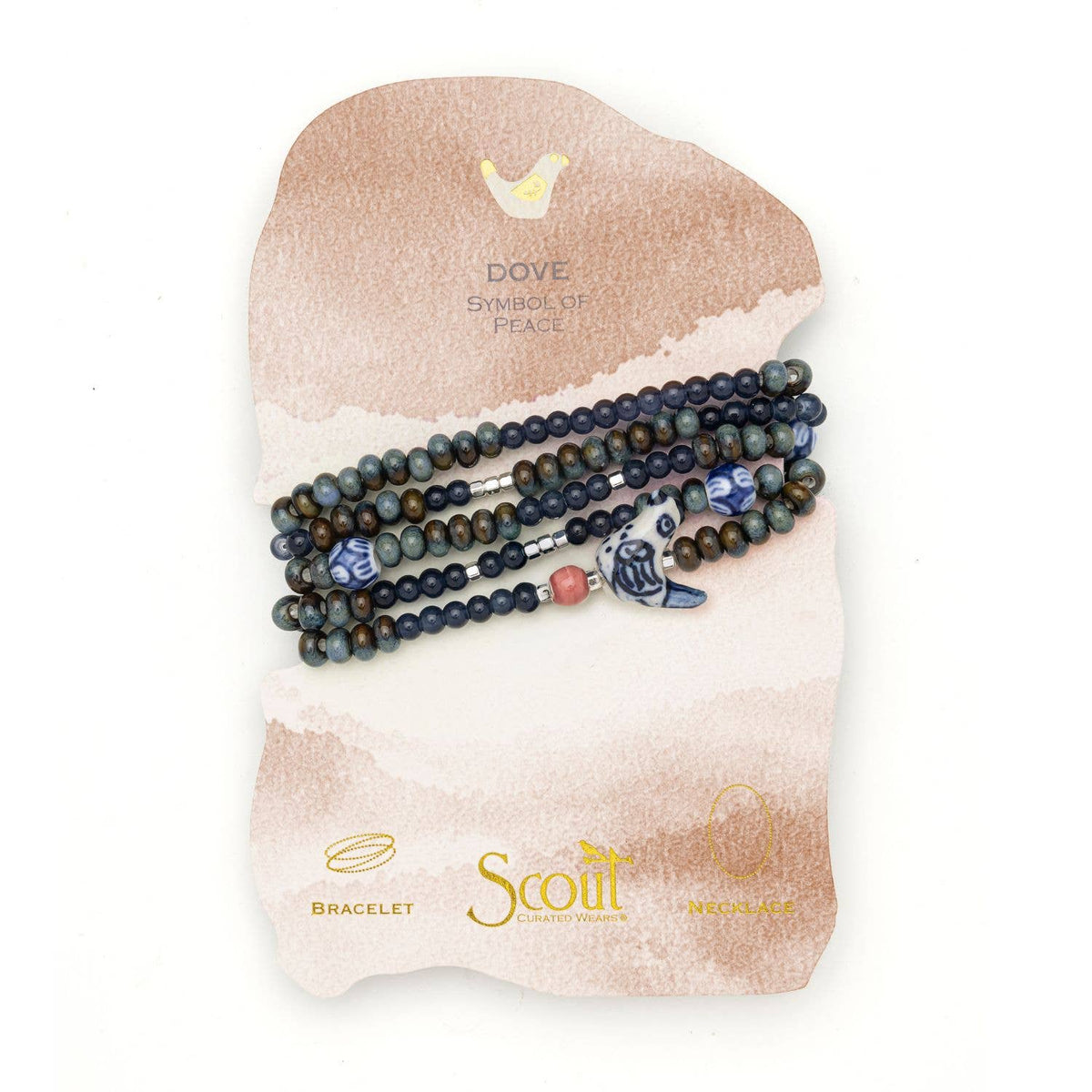 Ceramic Bead Wrap Bracelet/Necklace - Peace/Dove