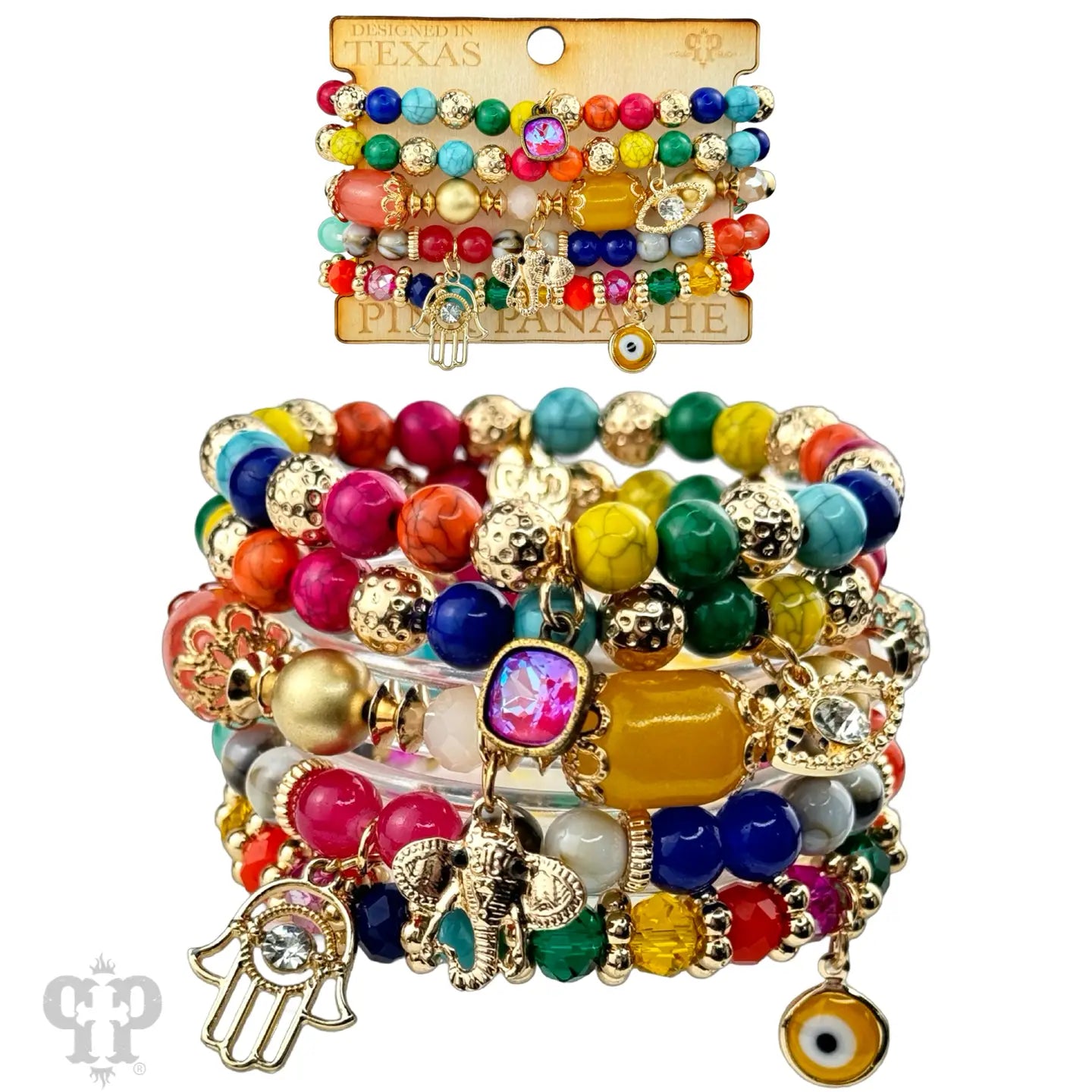 Mixed Charm Beaded Bracelet Set with Austrian Crystal