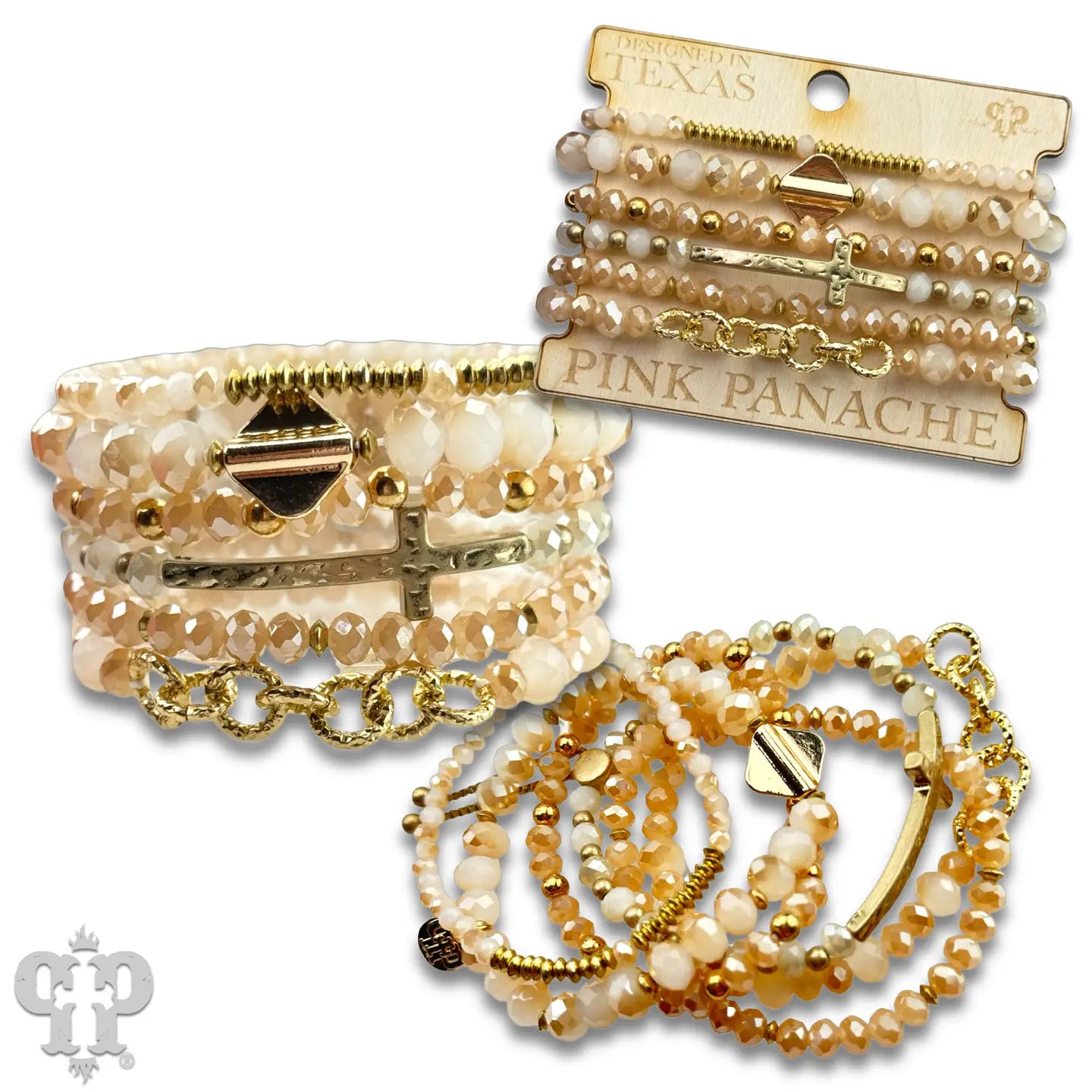Textured Cross & Charm Beaded Bracelet
