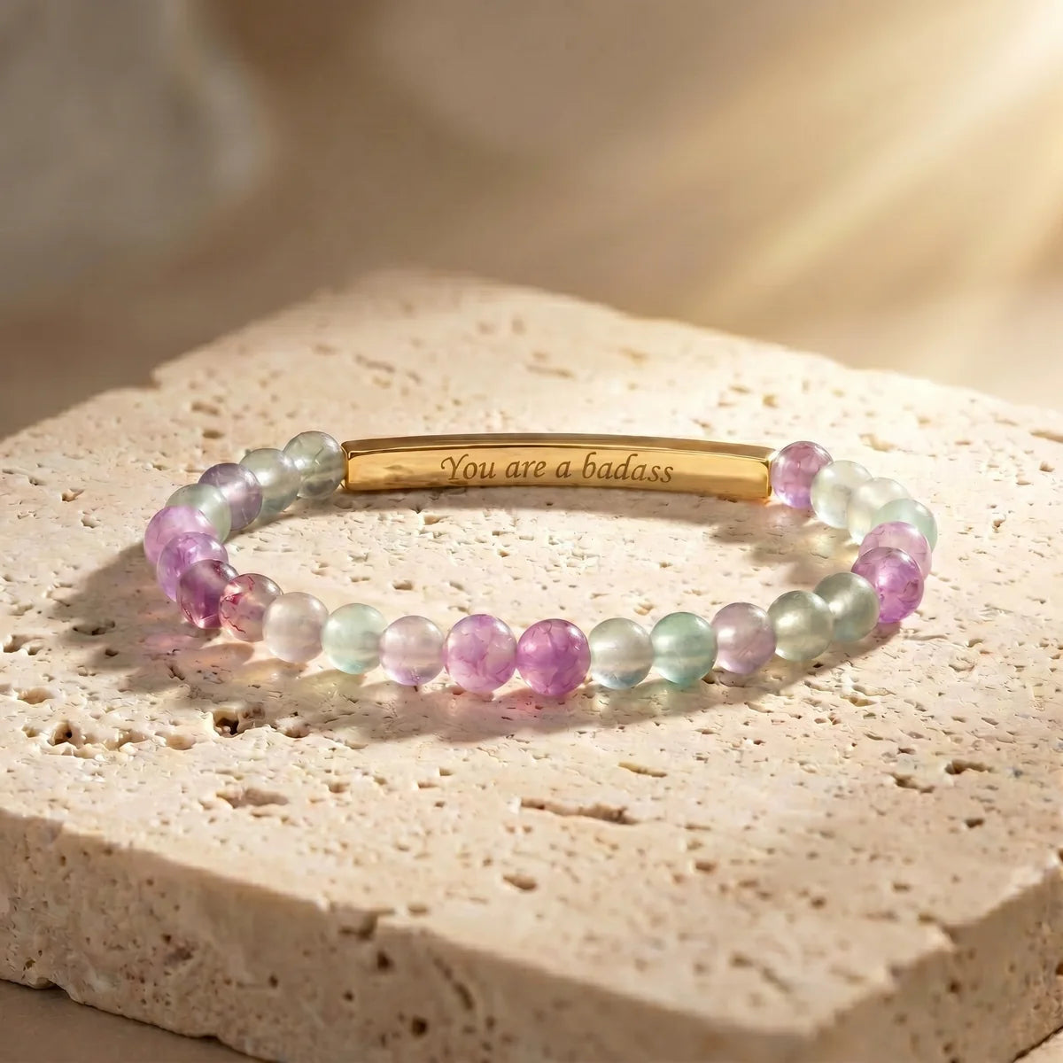 Secret Message "Badass" Stone Bracelet