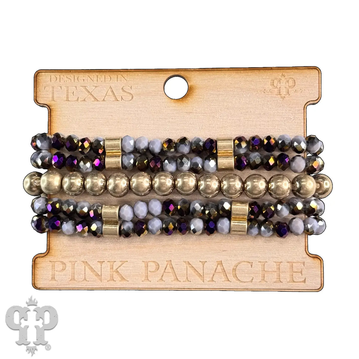 Faceted Glass & Gold Tone Beaded Bracelet Set