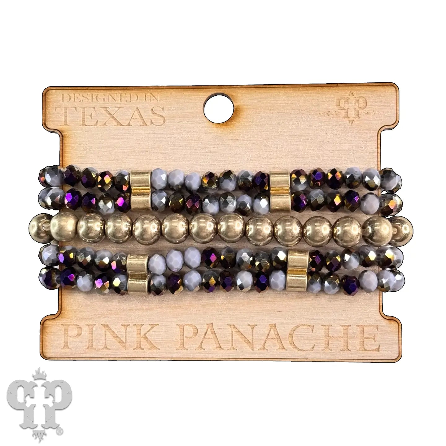Faceted Glass & Gold Tone Beaded Bracelet Set
