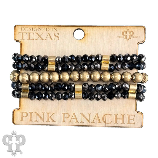 Faceted Glass & Gold Tone Beaded Bracelet Set