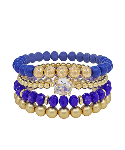 4 Row Glass Accent Multi Beads Bracelet