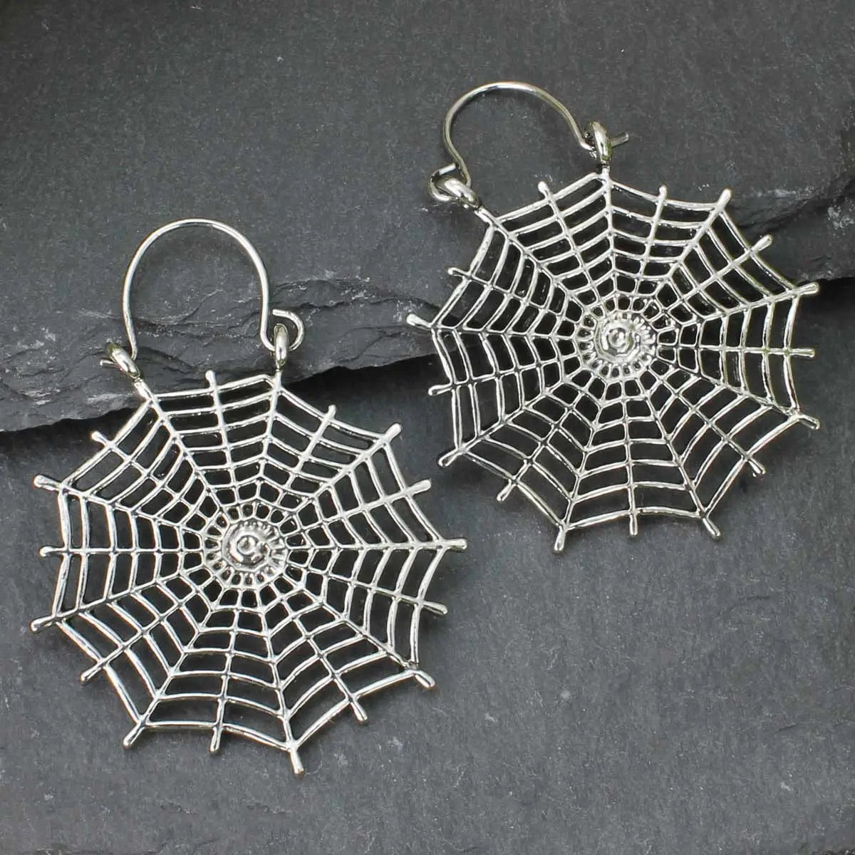 Silver Spider Web Hoop Earrings