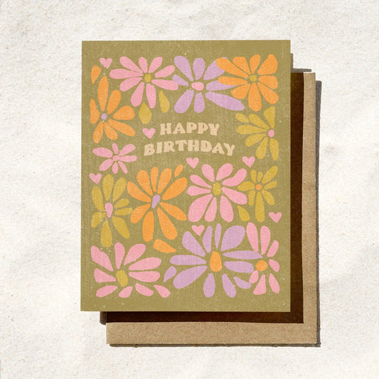 Retro Floral Birthday Card