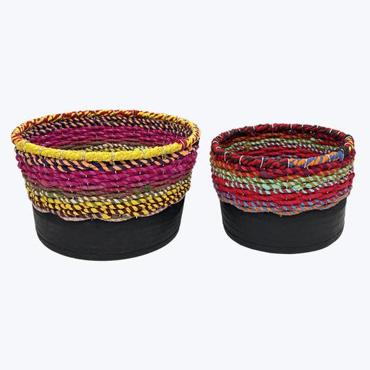 Wide Kantha Planters with Rubber Base