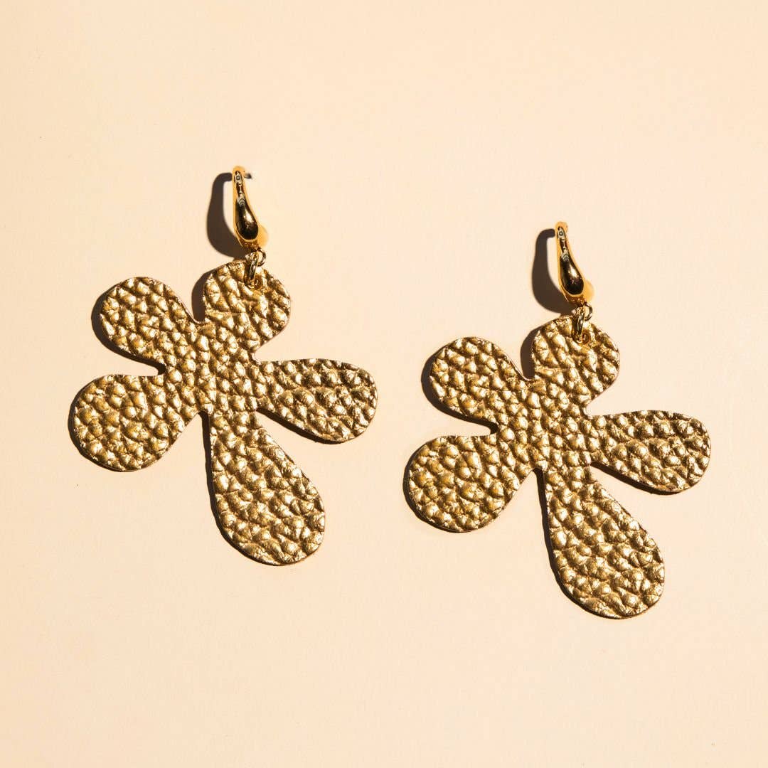 Hammered Gold Poppy Flower Statement Earrings