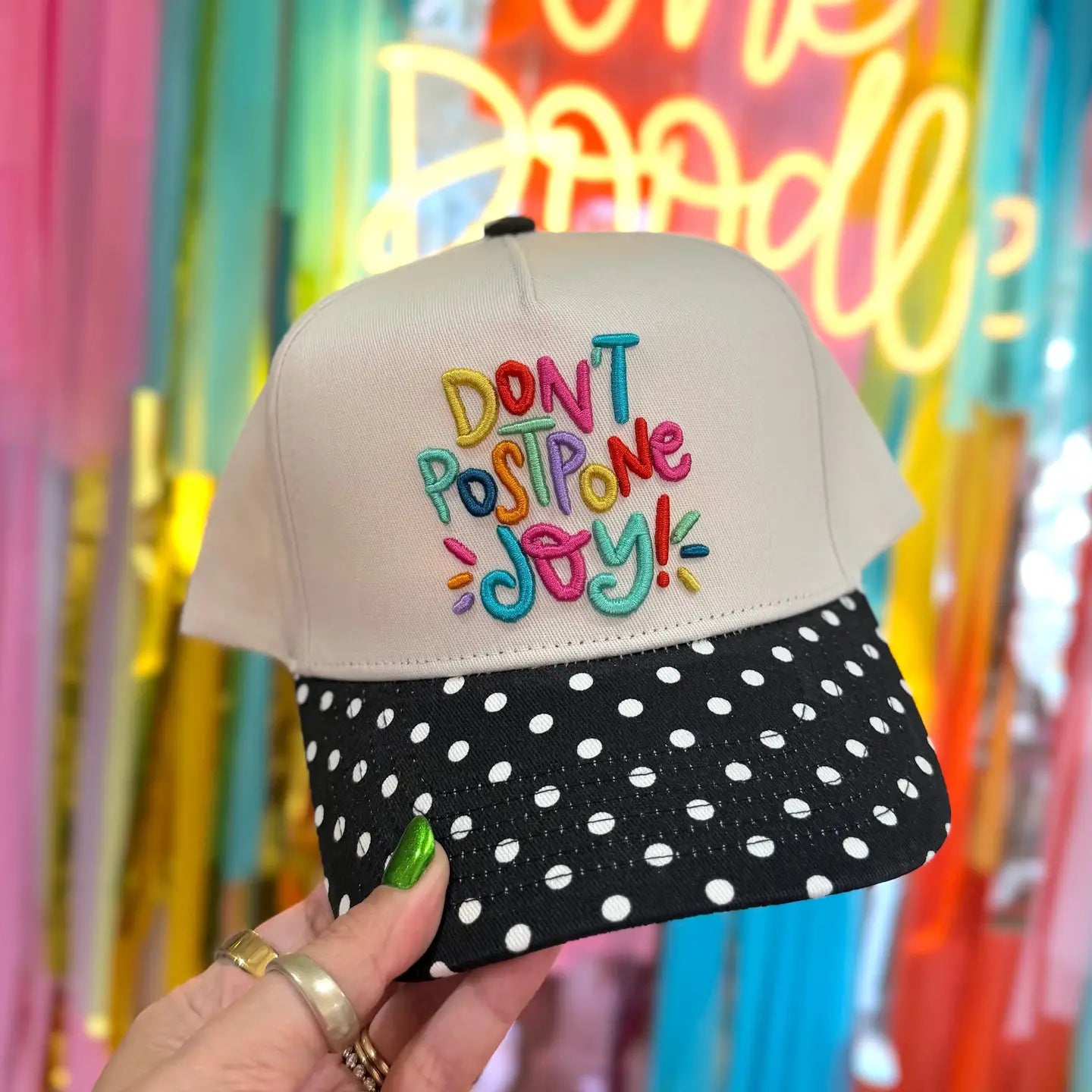 Don't Postpone Joy Embroidered Hat