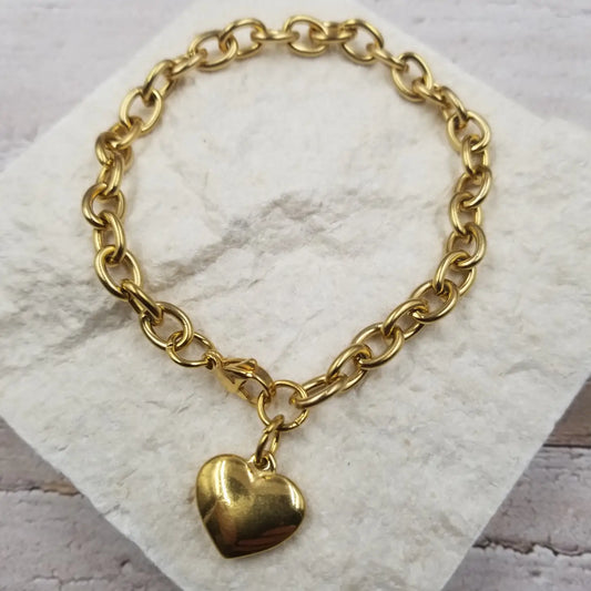 Solid Metal Chain & Heart Bracelet