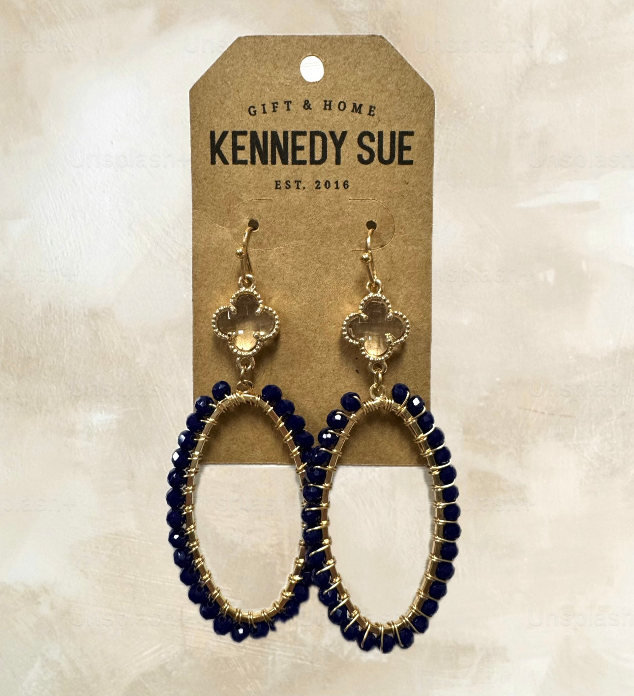 Clear Clover & Beaded Oval Earrings