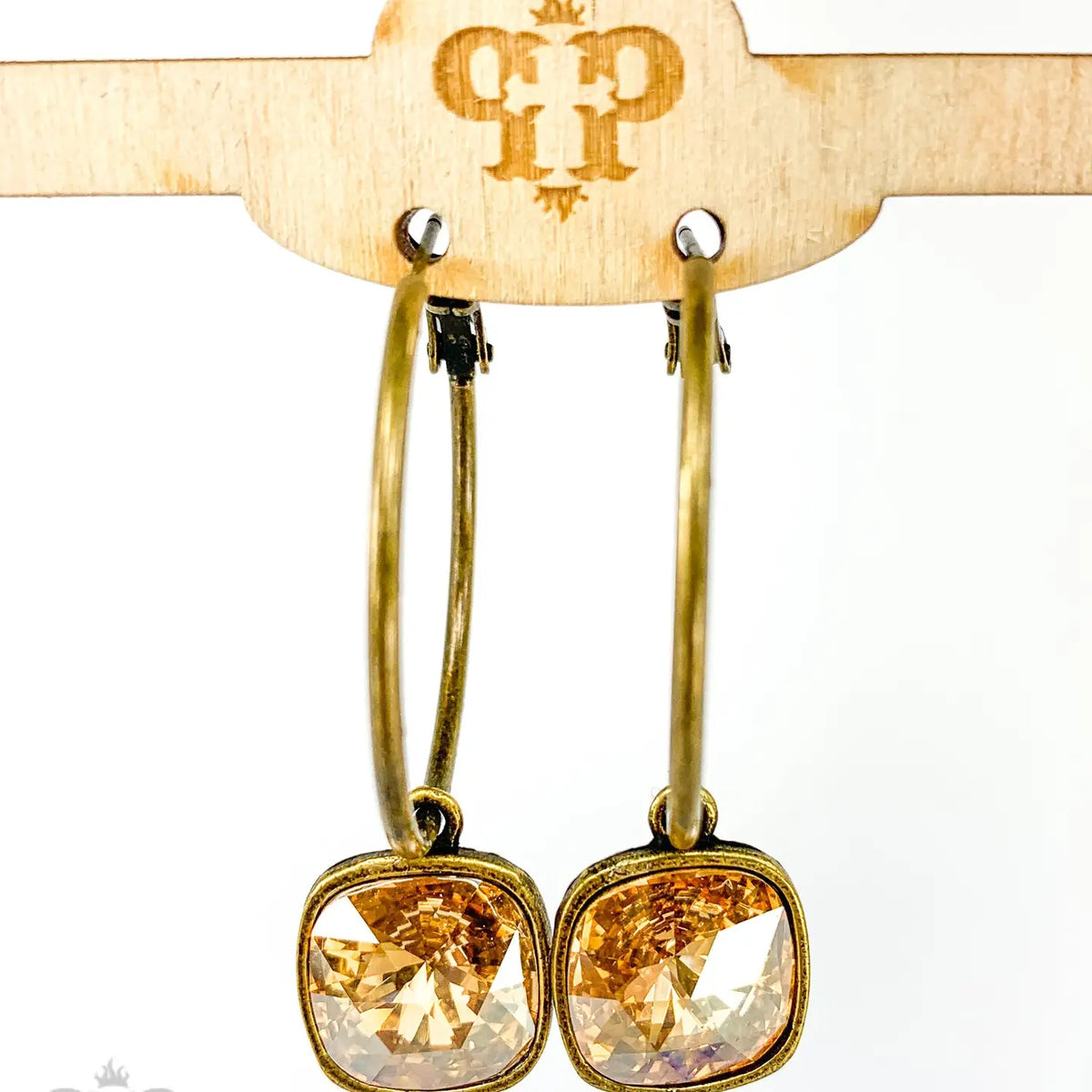 Square Austrian Crystal Hoop Earrings