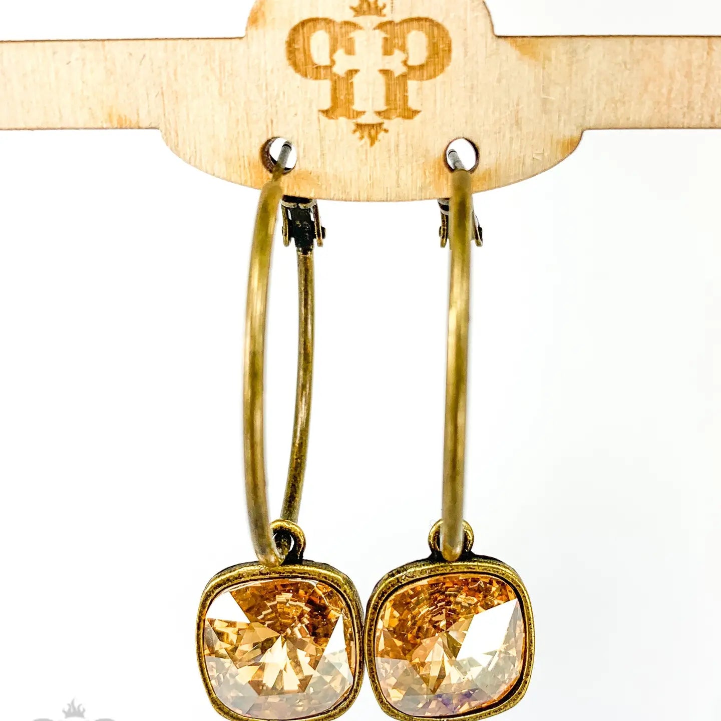 Square Austrian Crystal Hoop Earrings