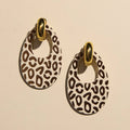 Ecru and Bronze Posh Leopard Olivia Leather Hoop Earrings