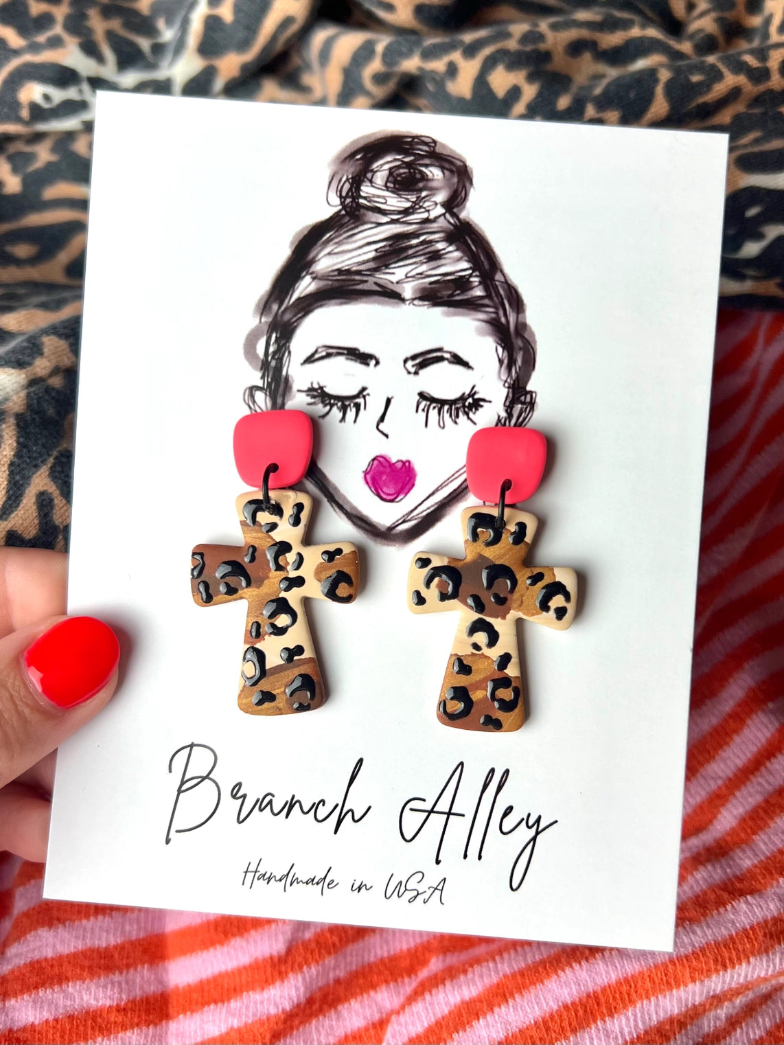 Wild Summer Leopard Cross Earrings