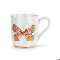 Orange Multi Butterfly White Mug with Gold Trim
