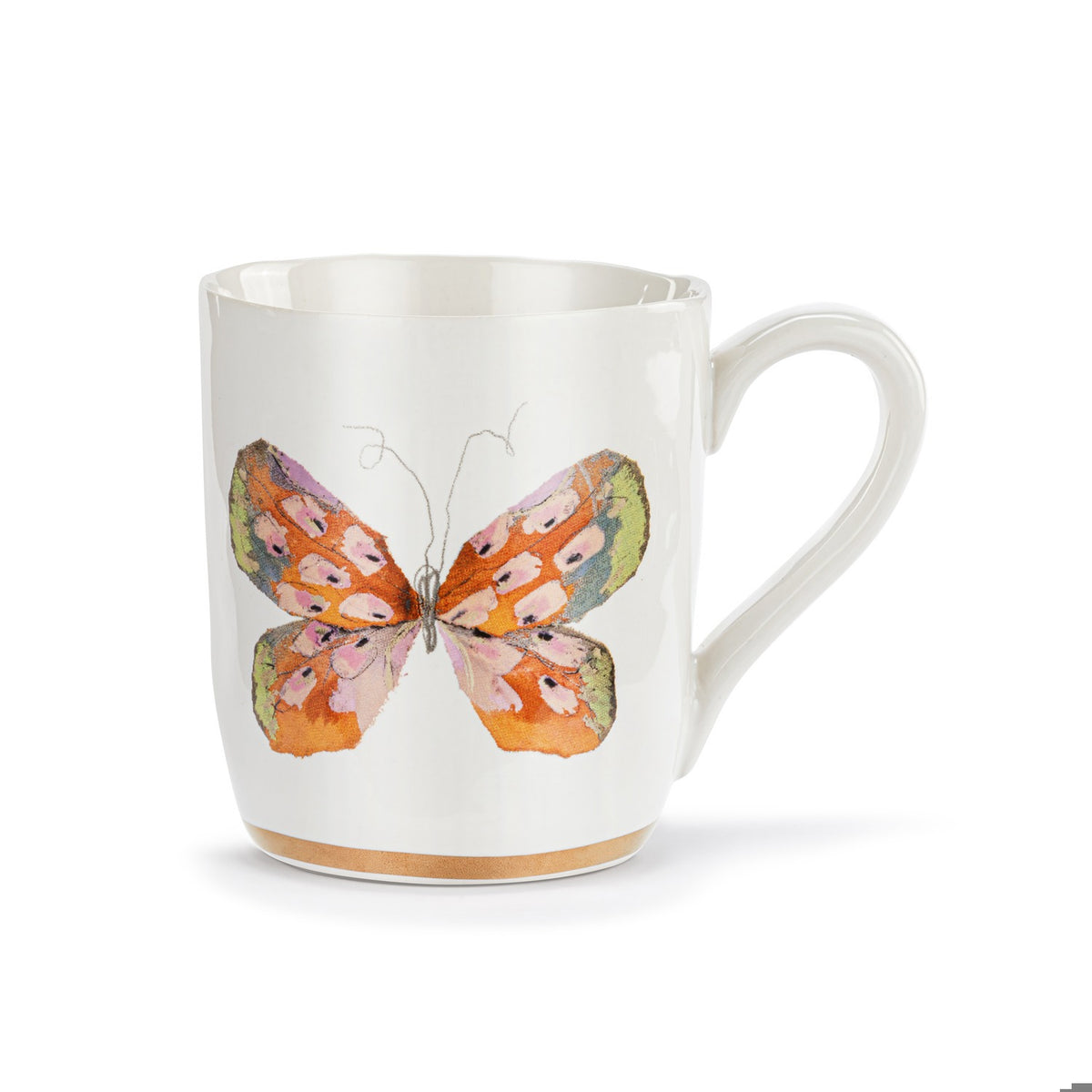 Orange Multi Butterfly White Mug with Gold Trim