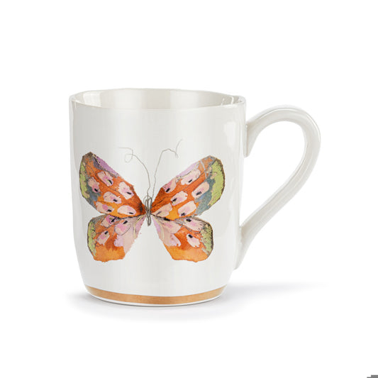 Orange Multi Butterfly White Mug with Gold Trim