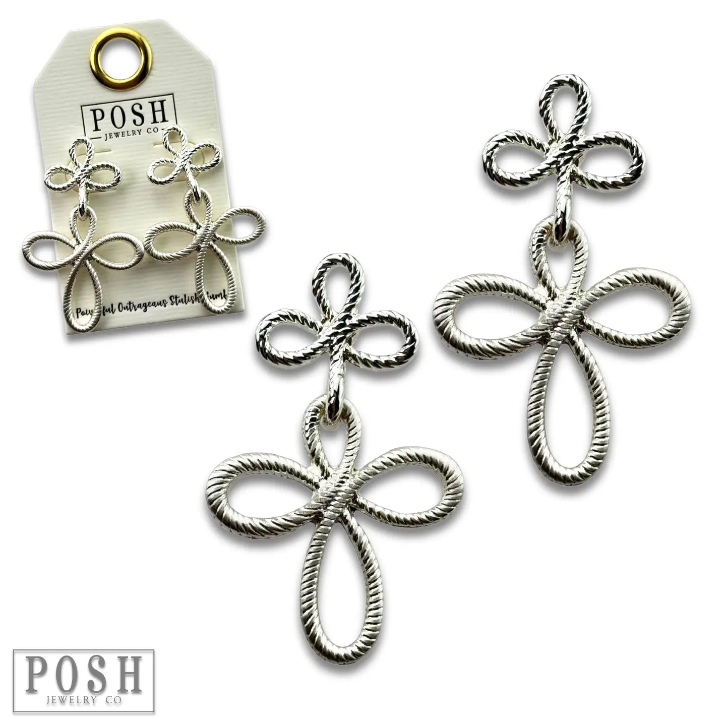 Double Cross Textured Earrings