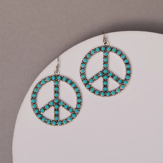 Western Turquoise Bubble-Patterned Peace Sign Earrings