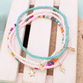 Pastel Bead Gold Charm Stretch Anklet Set