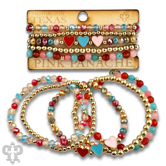 Enamel Hearts and Faceted Bead Bracelet