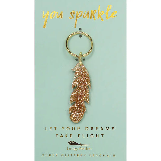 Gold Glitter Keychain - Feather