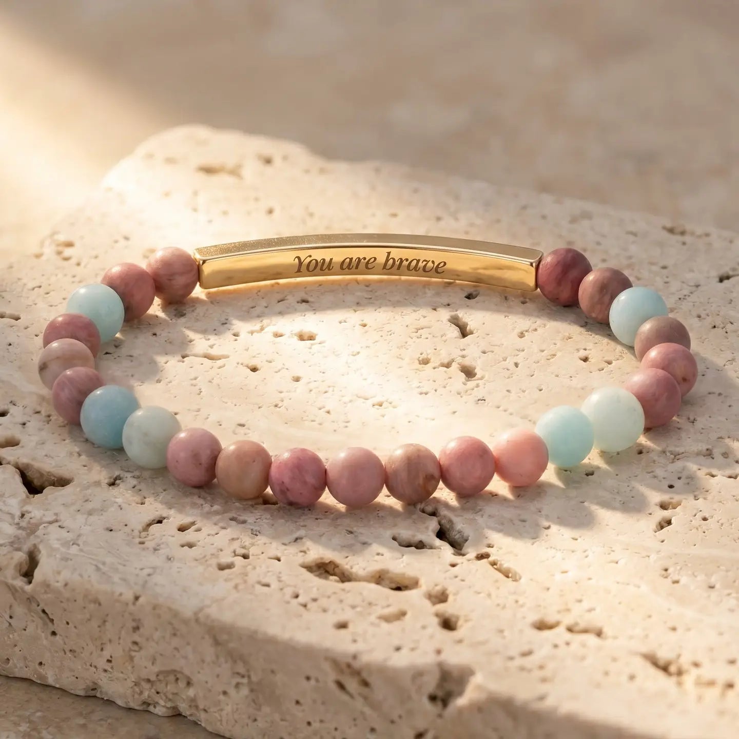 Secret Message "Brave" Stone Bracelet