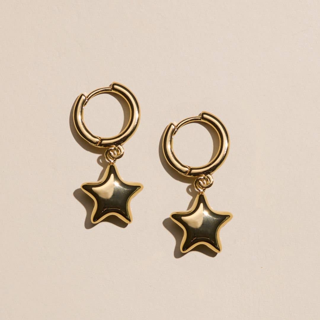 Gold Waterproof Puffy Star Huggie Earrings