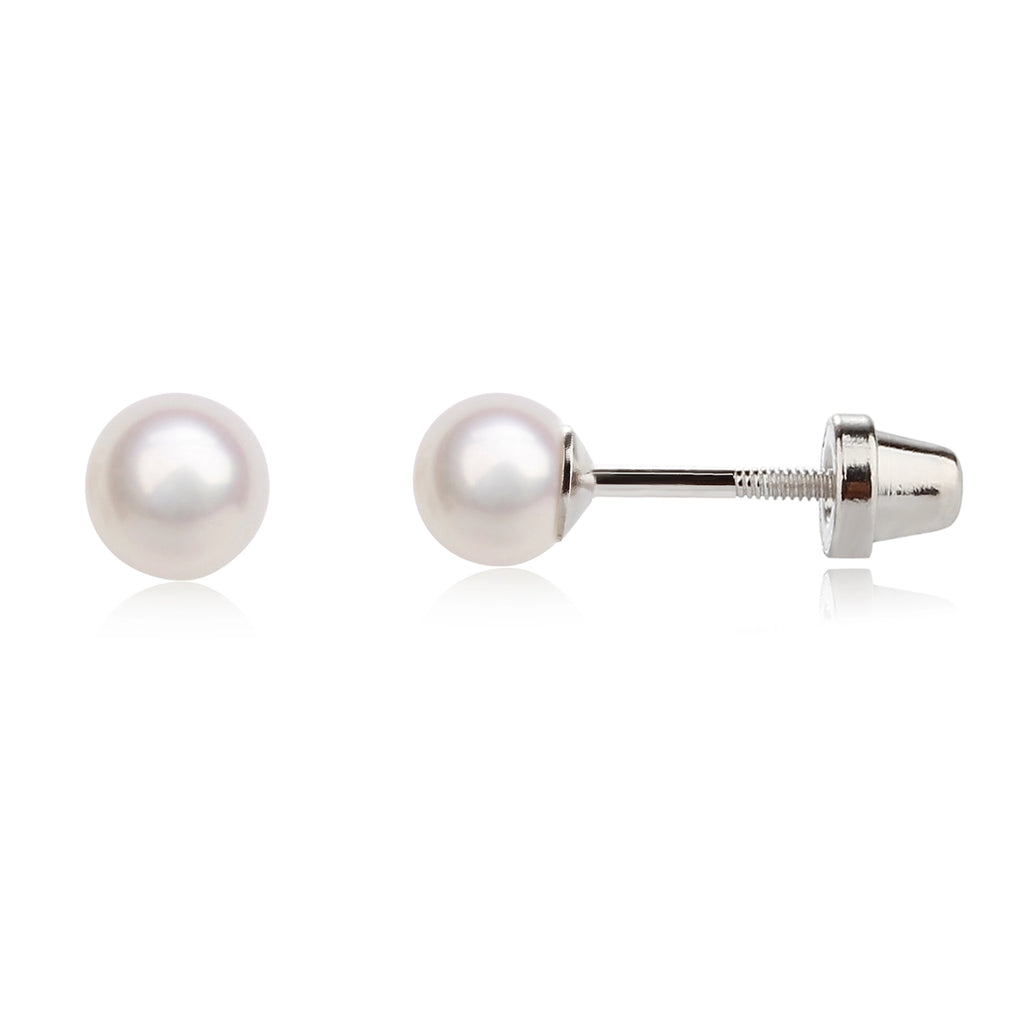 Children's Sterling Silver Screw-Back White Pearl Earrings