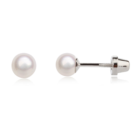 Children's Sterling Silver Screw-Back White Pearl Earrings