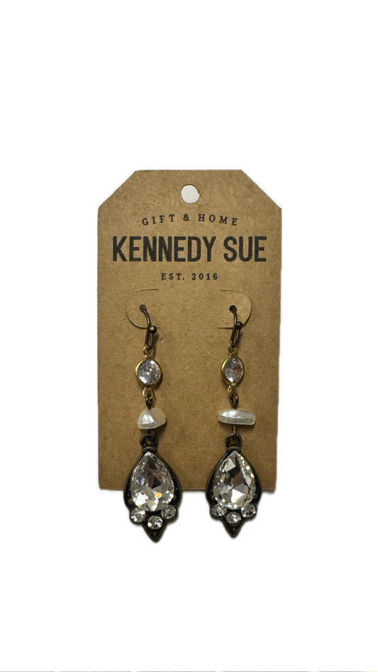 Bronze Teardrop Crystal & Pearl Earrings