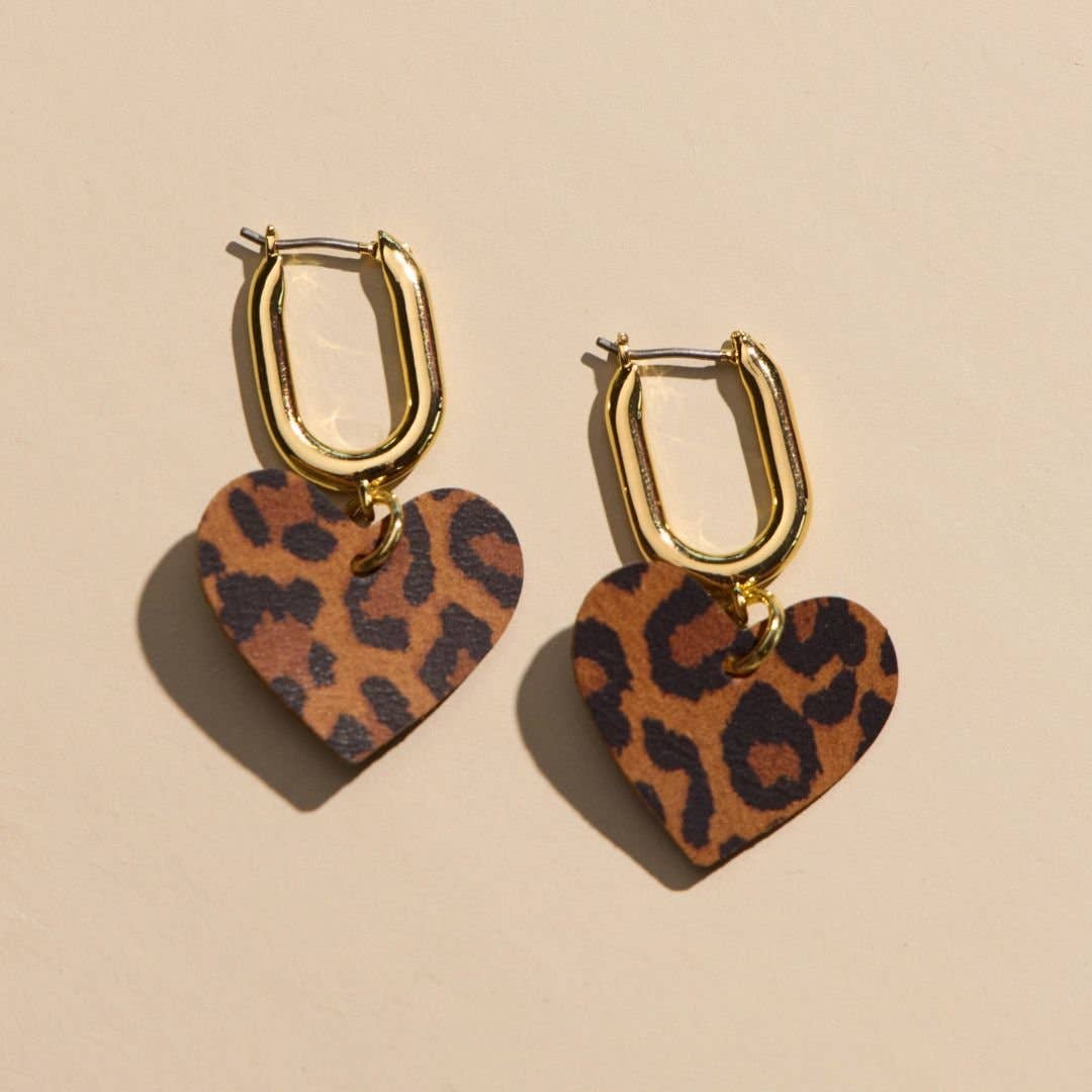 Spotted Leopard Quinn Heart Huggie Earrings