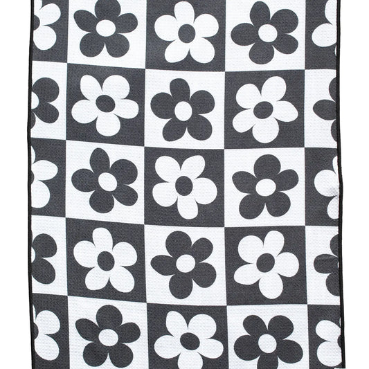 Reversible Hand Towel Black & White Floral Stripes