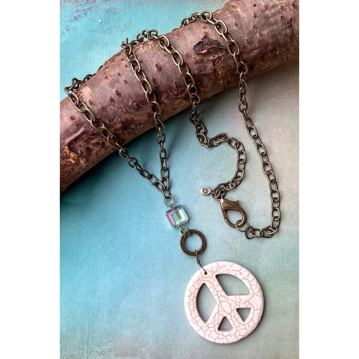 Groovy White Peace Sign Necklace