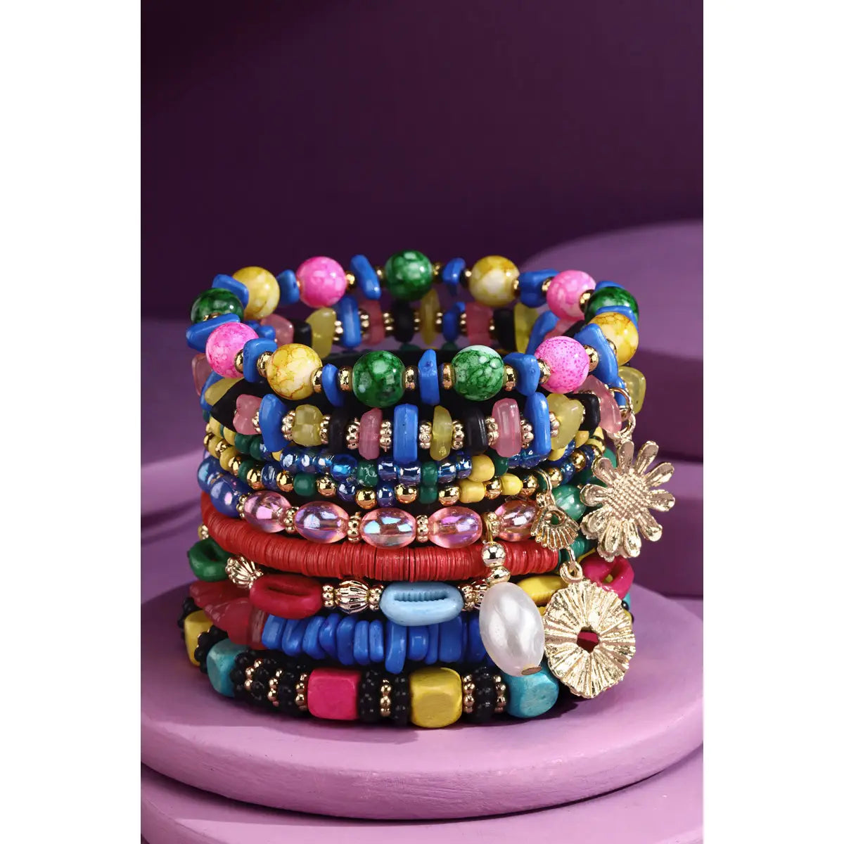 9-Strand Stackable Stretch Bracelet with Charms