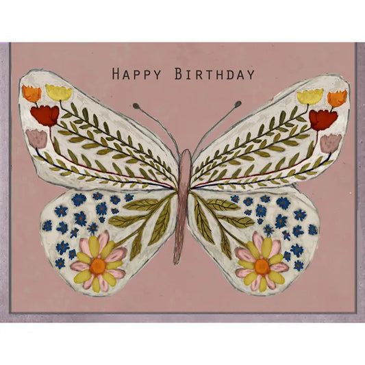 Pink Butterfly Flowers Birthday Card