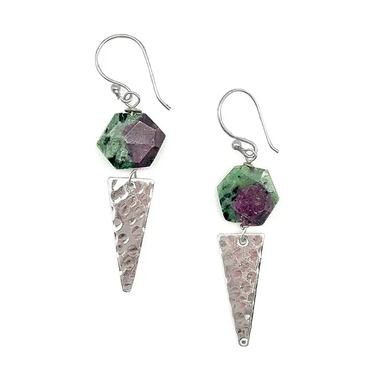 Akriti Silver and Medium Faceted Ruby Ziosite Earrings