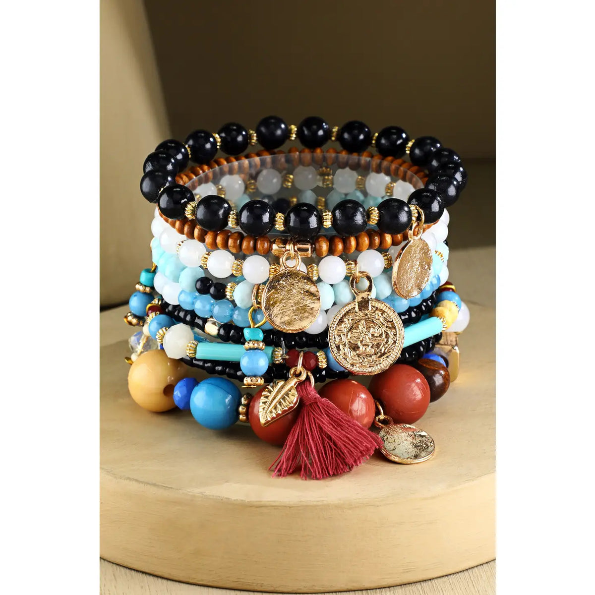10 Layered India Stretch Bracelet with Charms