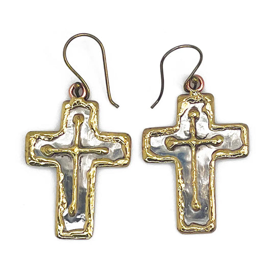 Mixed Metal Earrings - Stainless Steel and Brass