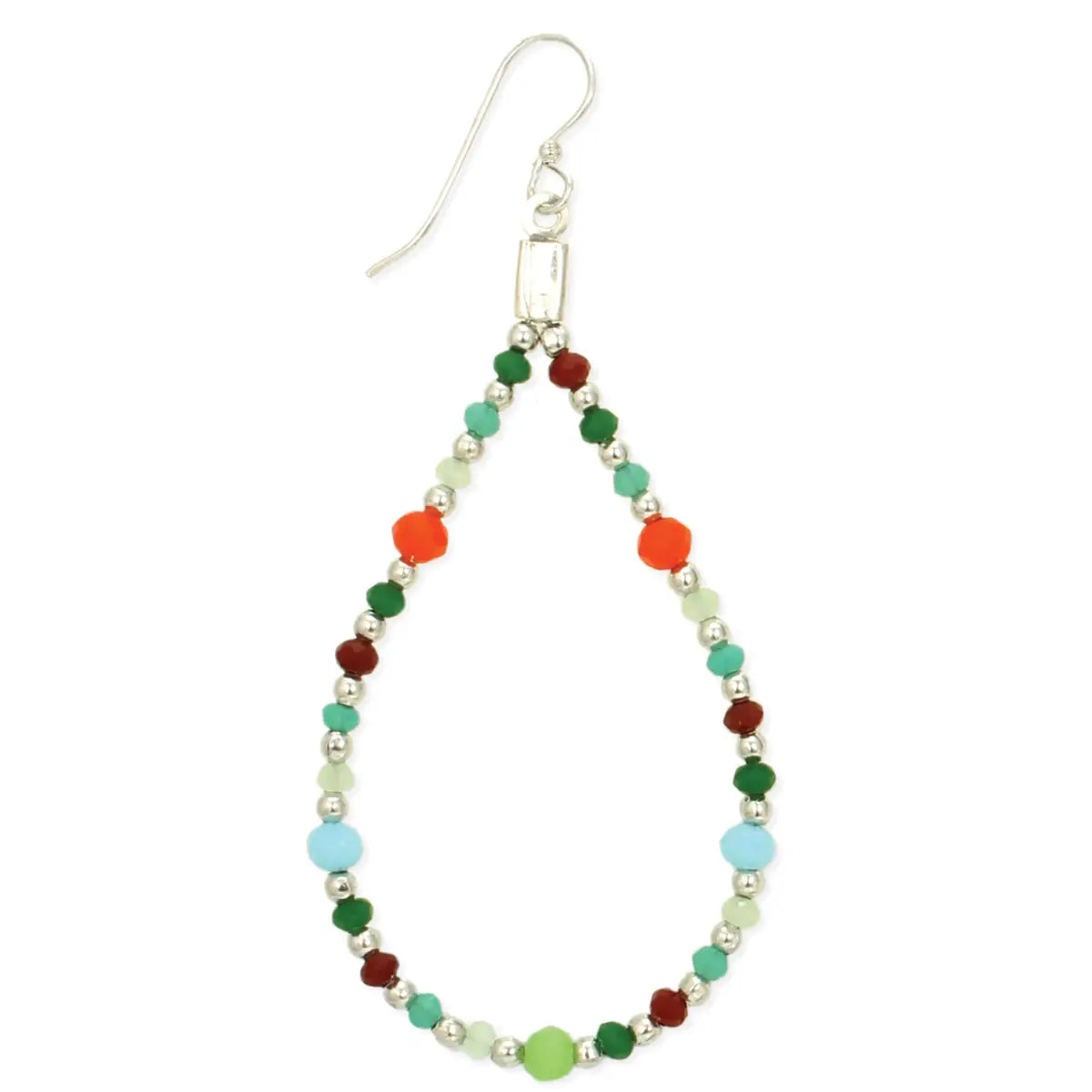 Multicolor & Silver Bead Teardrop Earrings
