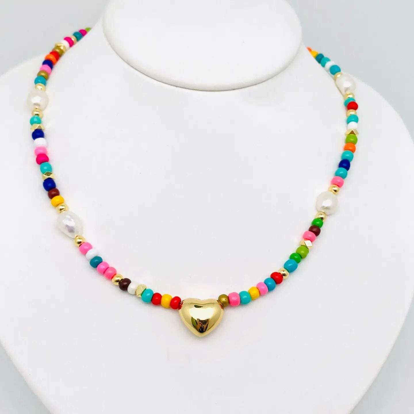 Golden Heart Charm Beaded Necklace