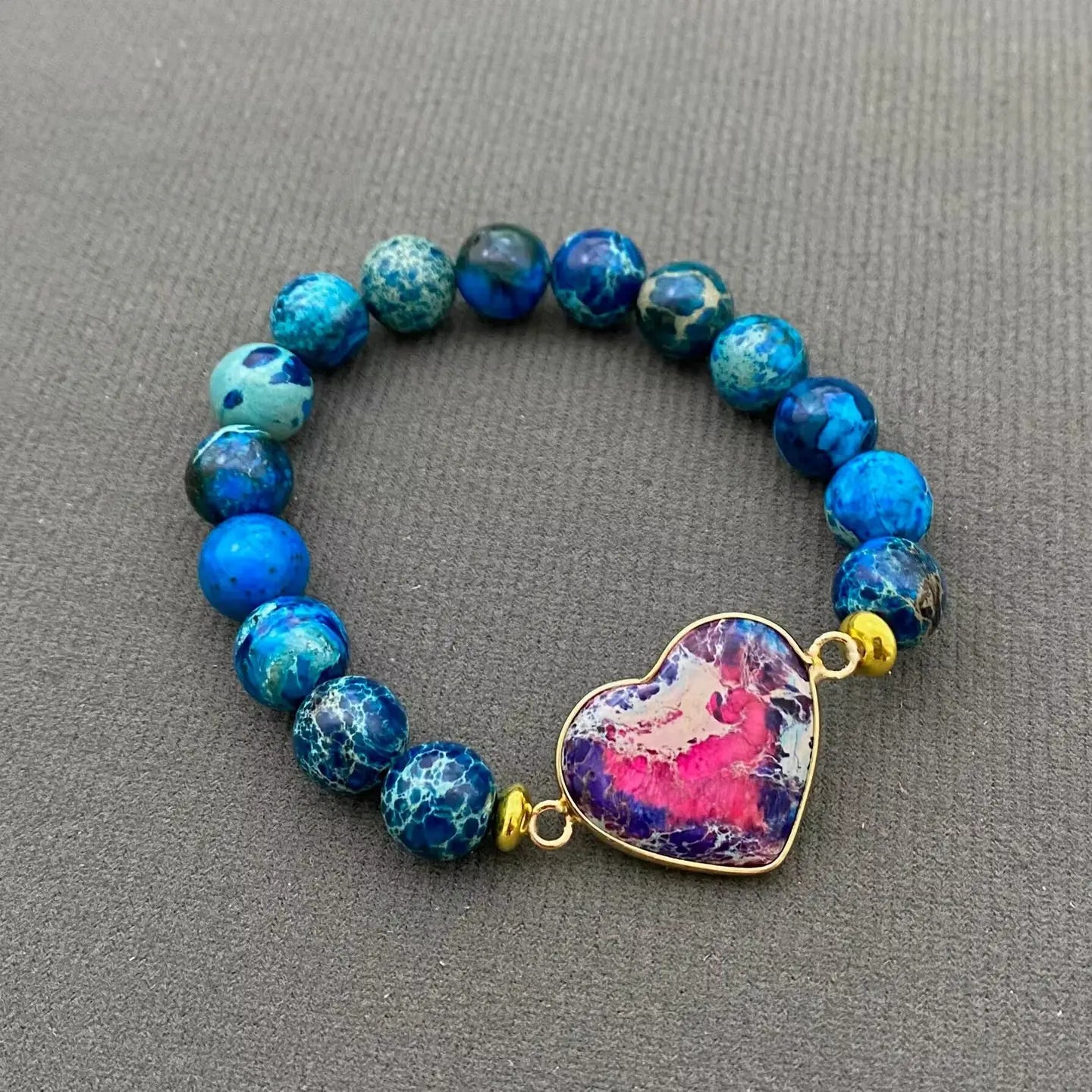 Heart Charm Emperor's Stone Beaded Bracelets