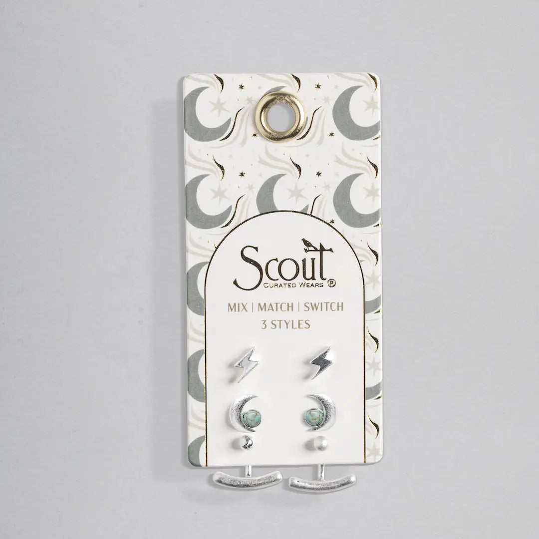 Moon/Turquoise/Silver Stud Trio Ear Jacket Set