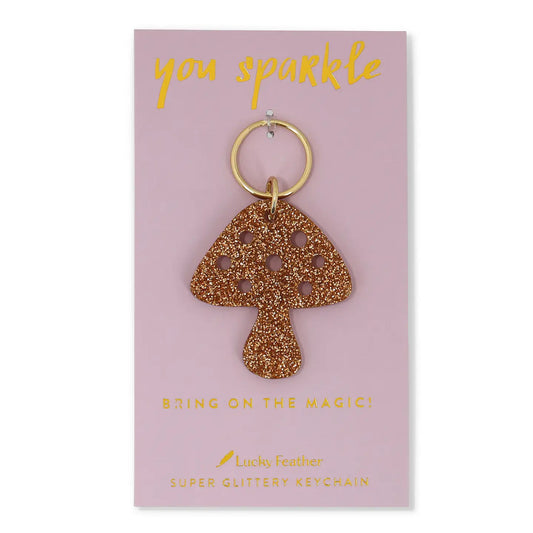Gold Glitter Keychain - Mushroom
